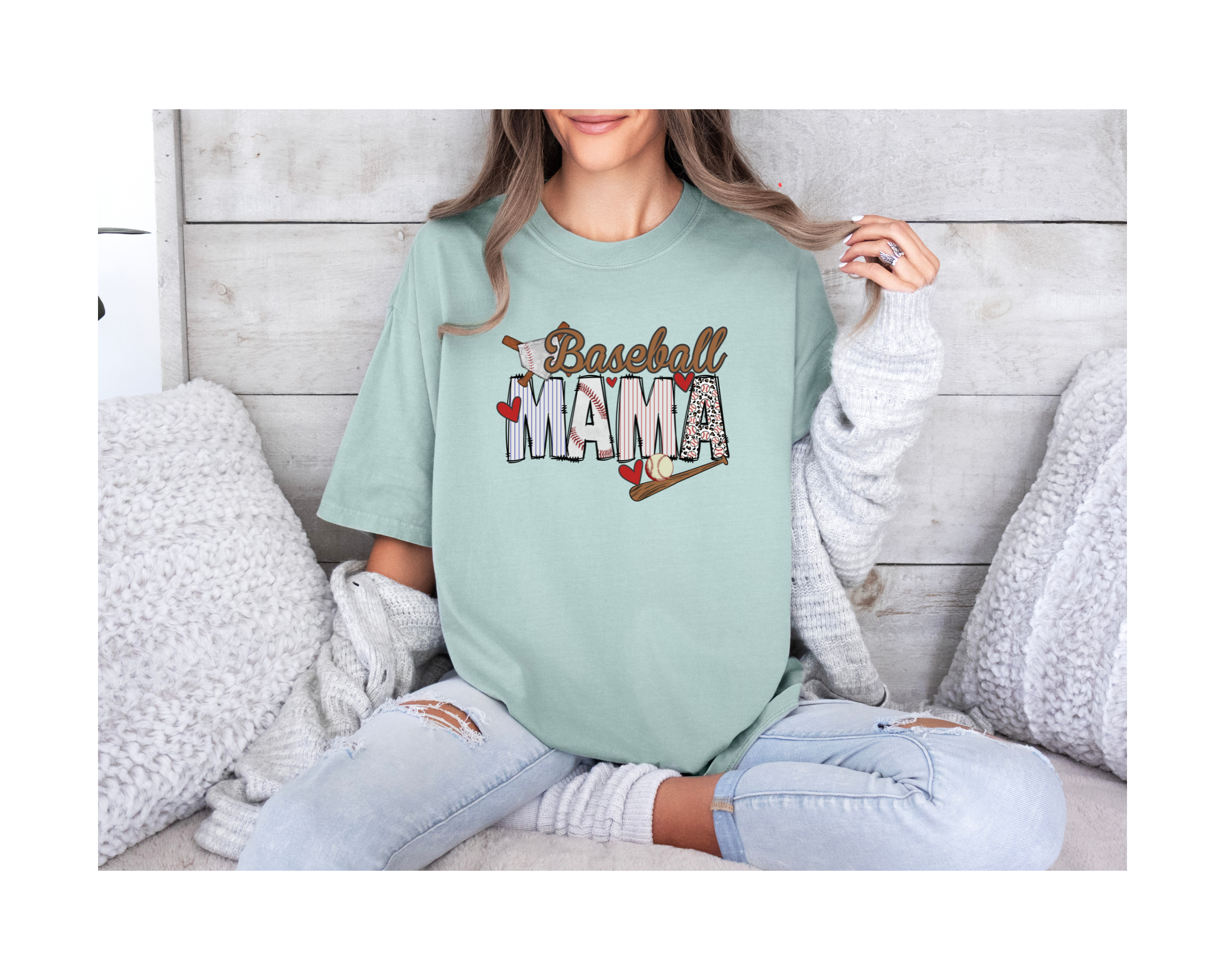 baseball mama tshirt in bay