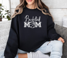 Basketball mom sweatshirt with a cute cursive font and a college text font.  Great apparel for basketball games.