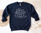 Funny cheer sweatshirt that says boys throw balls cheerleaders throw people in navy