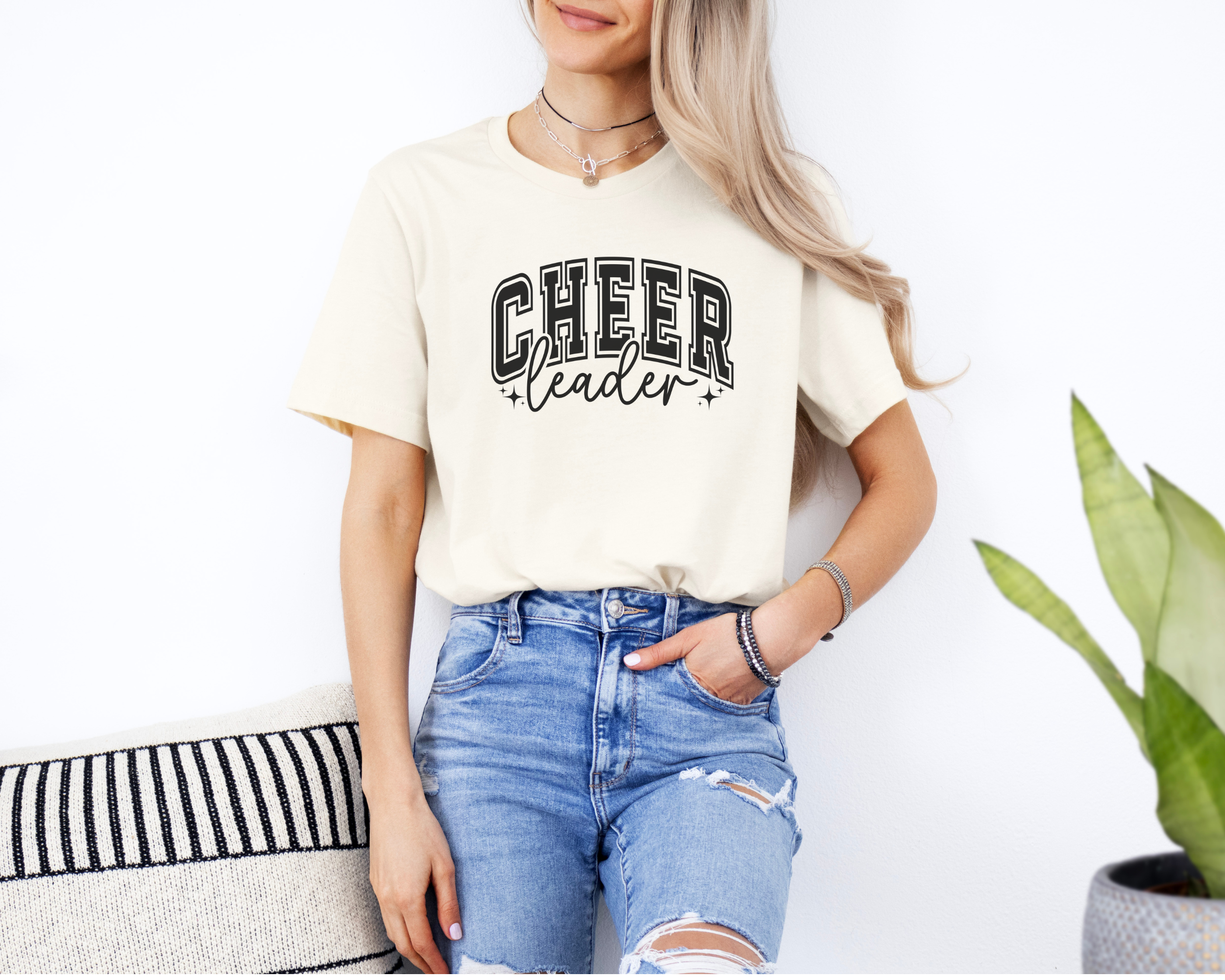 varsity college text cheerleader shirt in natural