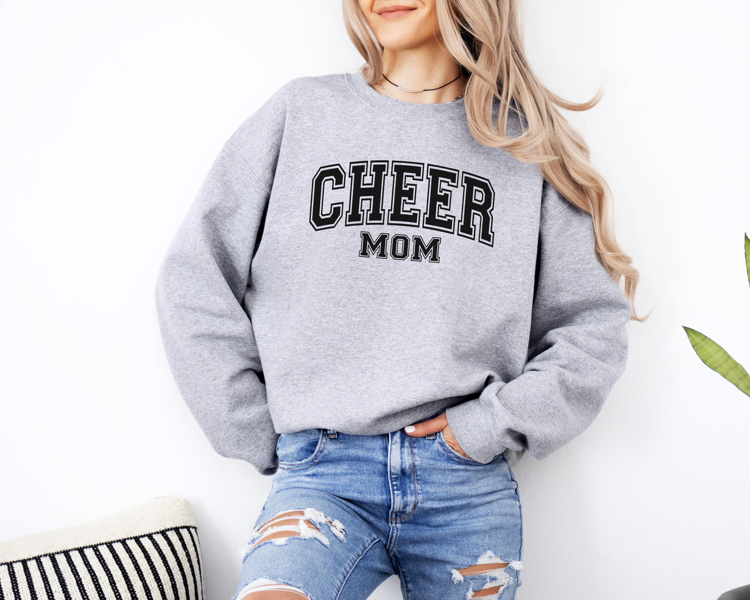 Cheer mom sweatshirt college text outline design