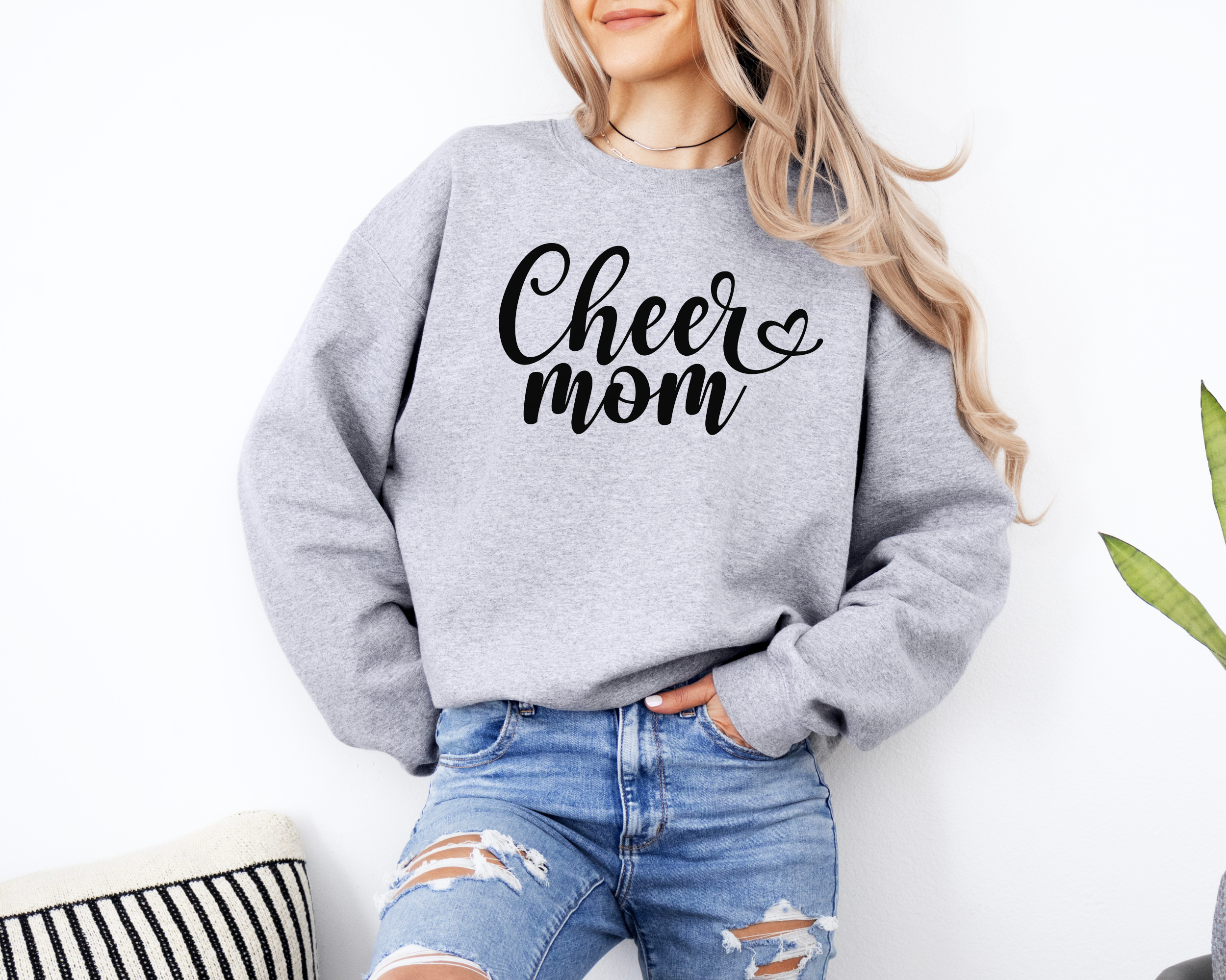 Cheer mom sweatshirt in a fun cursive font.