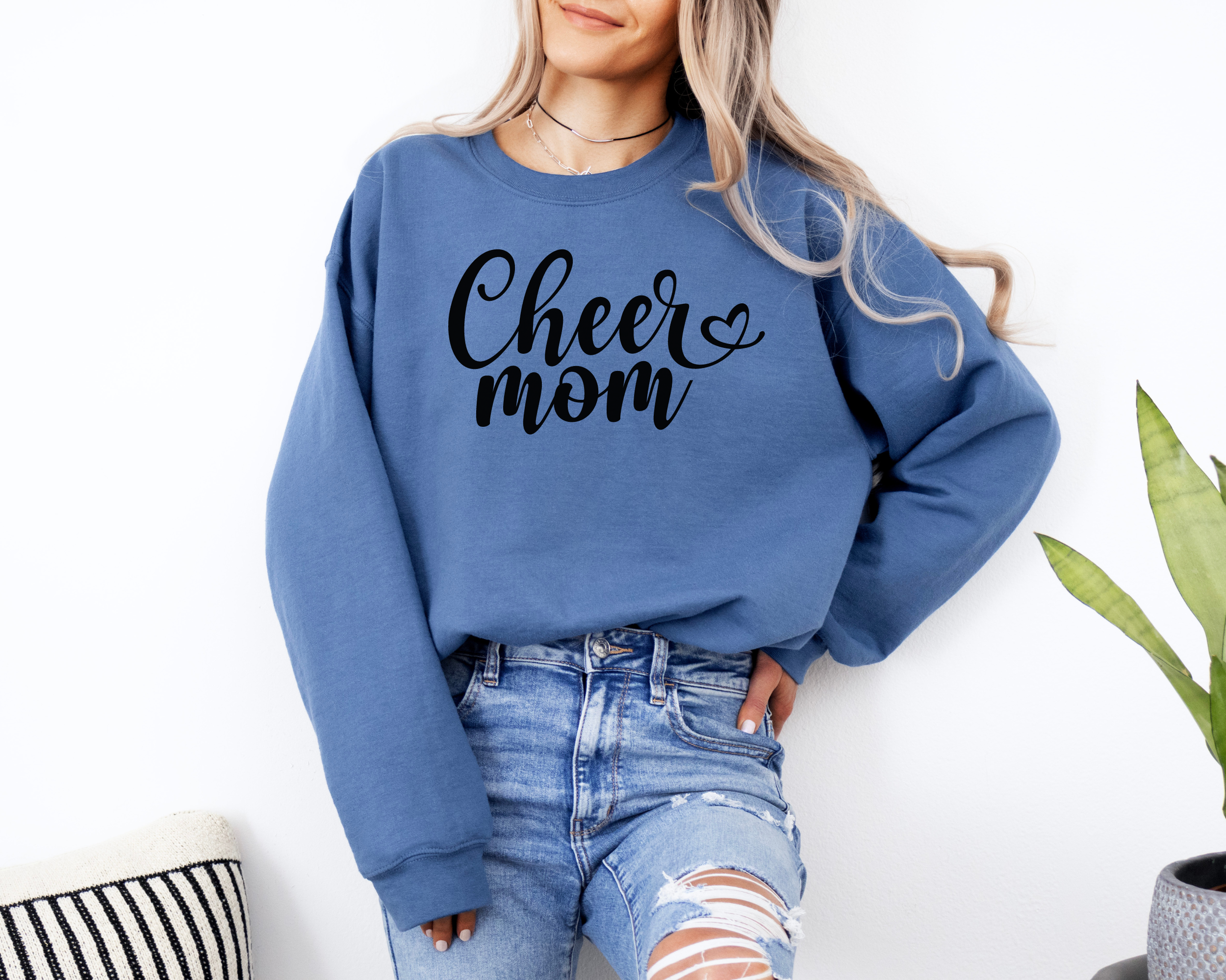 Cheer mom sweatshirt in a fun cursive font.