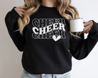 Black Cheer sweatshirt in in a wavy stacked text with a heart.