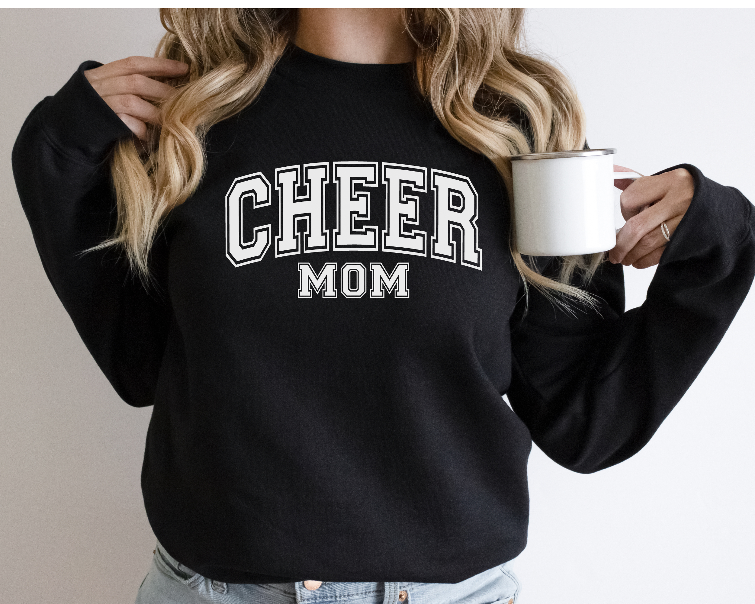 Cheer mom sweatshirt college text outline design