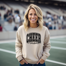 cheer mom sweatshirt in college text in the color sand