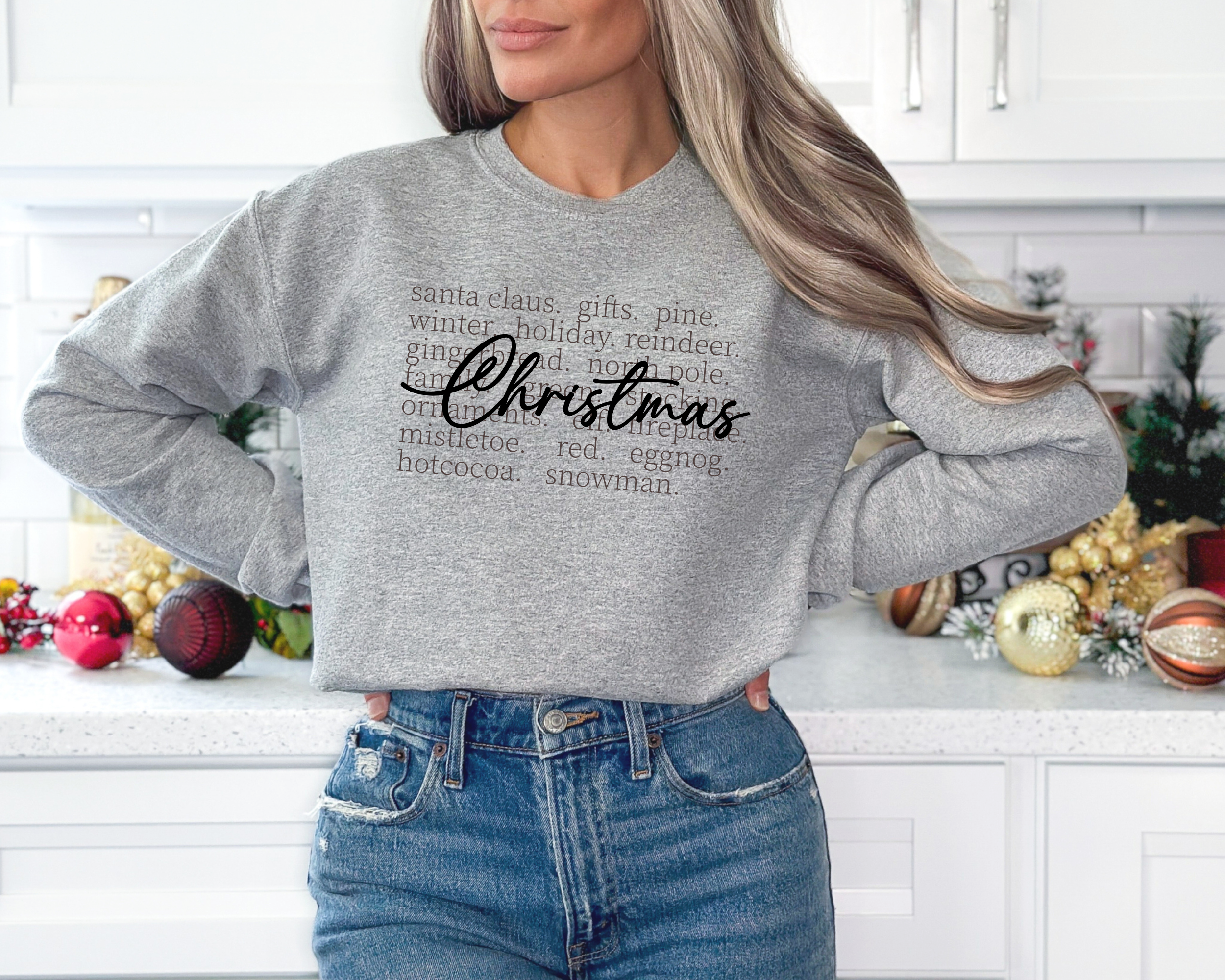 Christmas words cute and cozy holiday sweatshirts for women