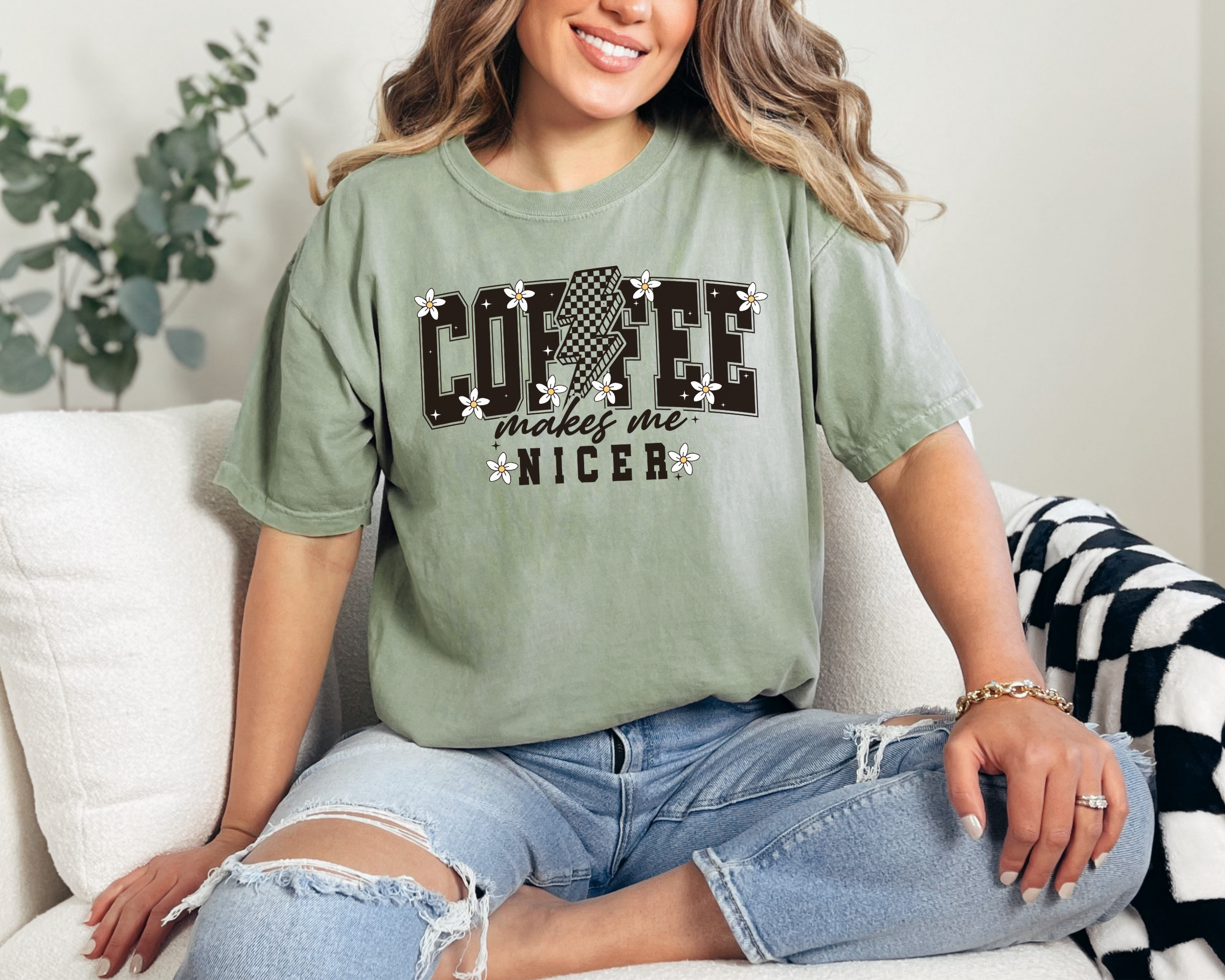 coffee makes me nicer tshirt.  Funny coffee shirt.