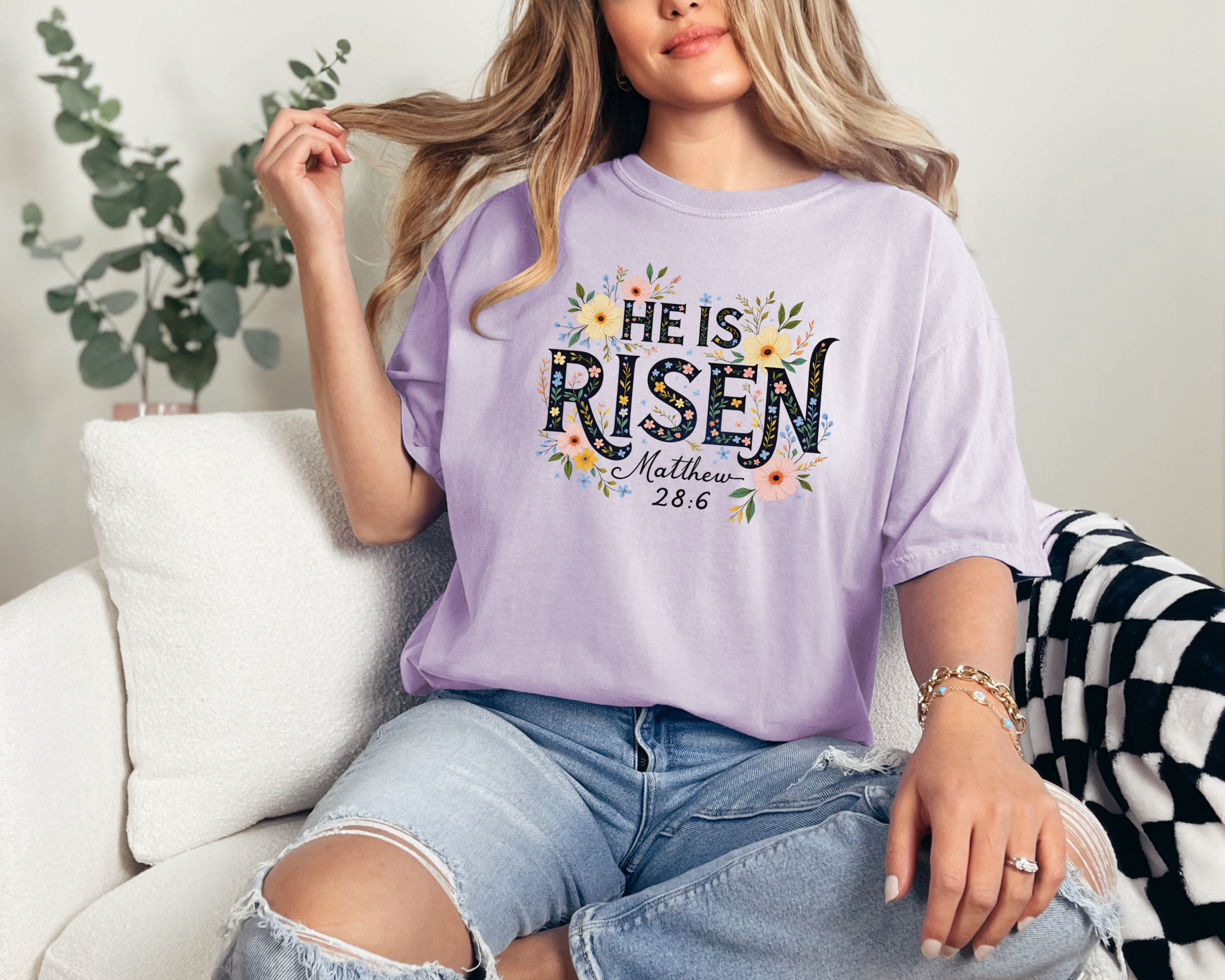 He is risen spring floral tshirt for women for Easter day