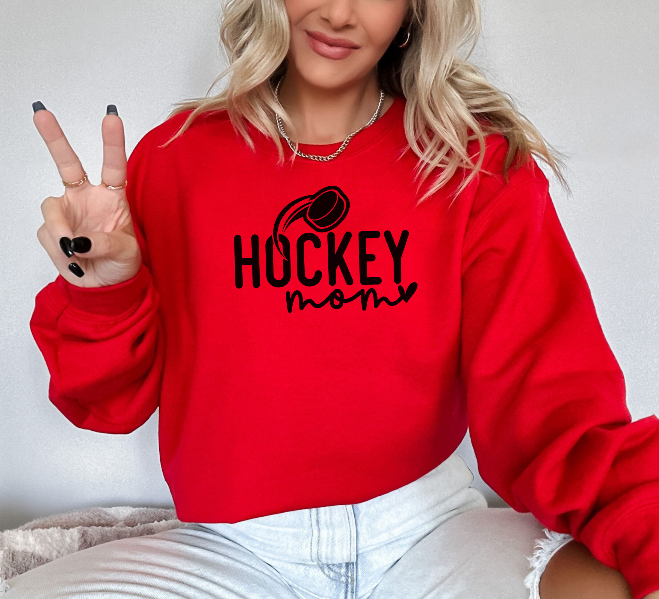 hockey mom sweatshirt in red