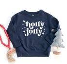 Holly jolly toddler christmas sweatshirt in navy with white text and little stars