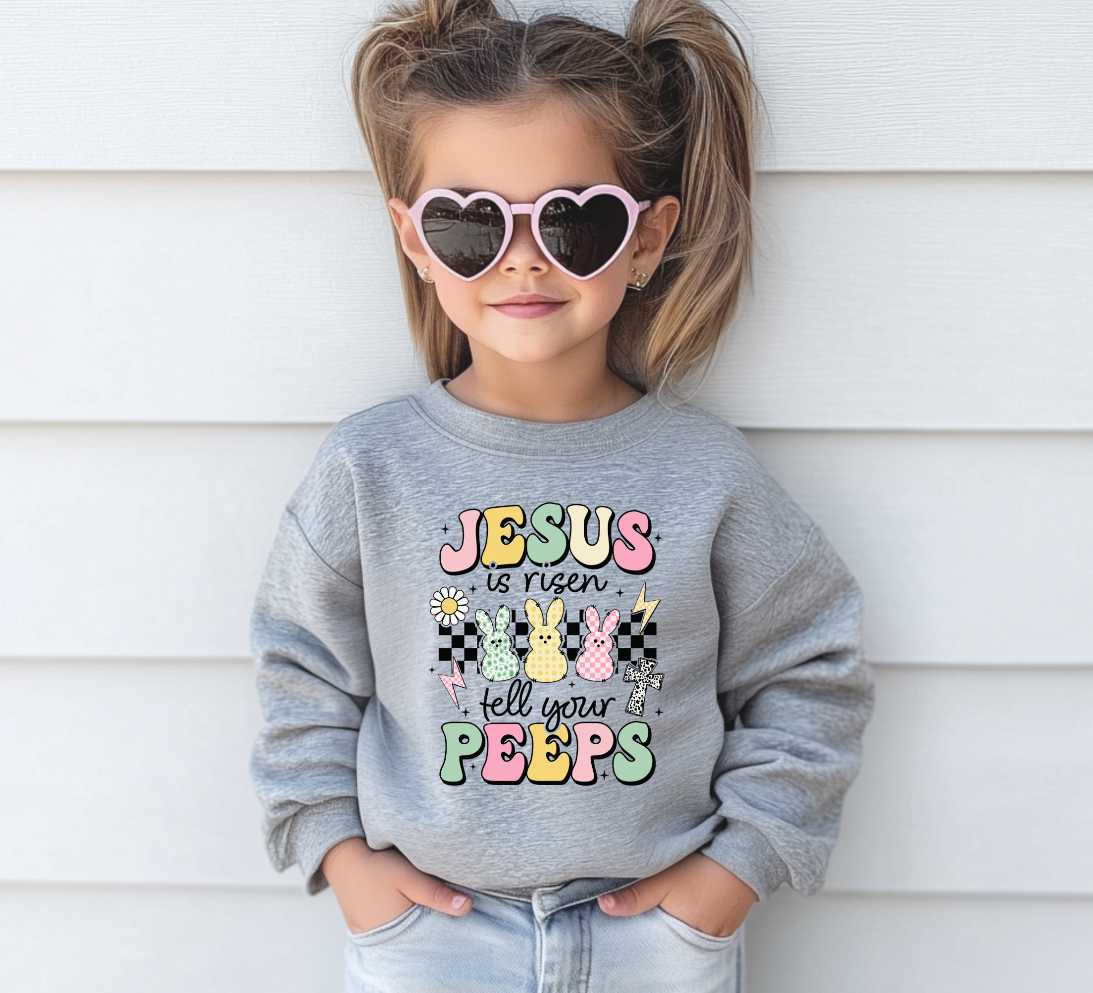 Jesus is risen tell your peeps kids Easter sweatshirt for Easter day.