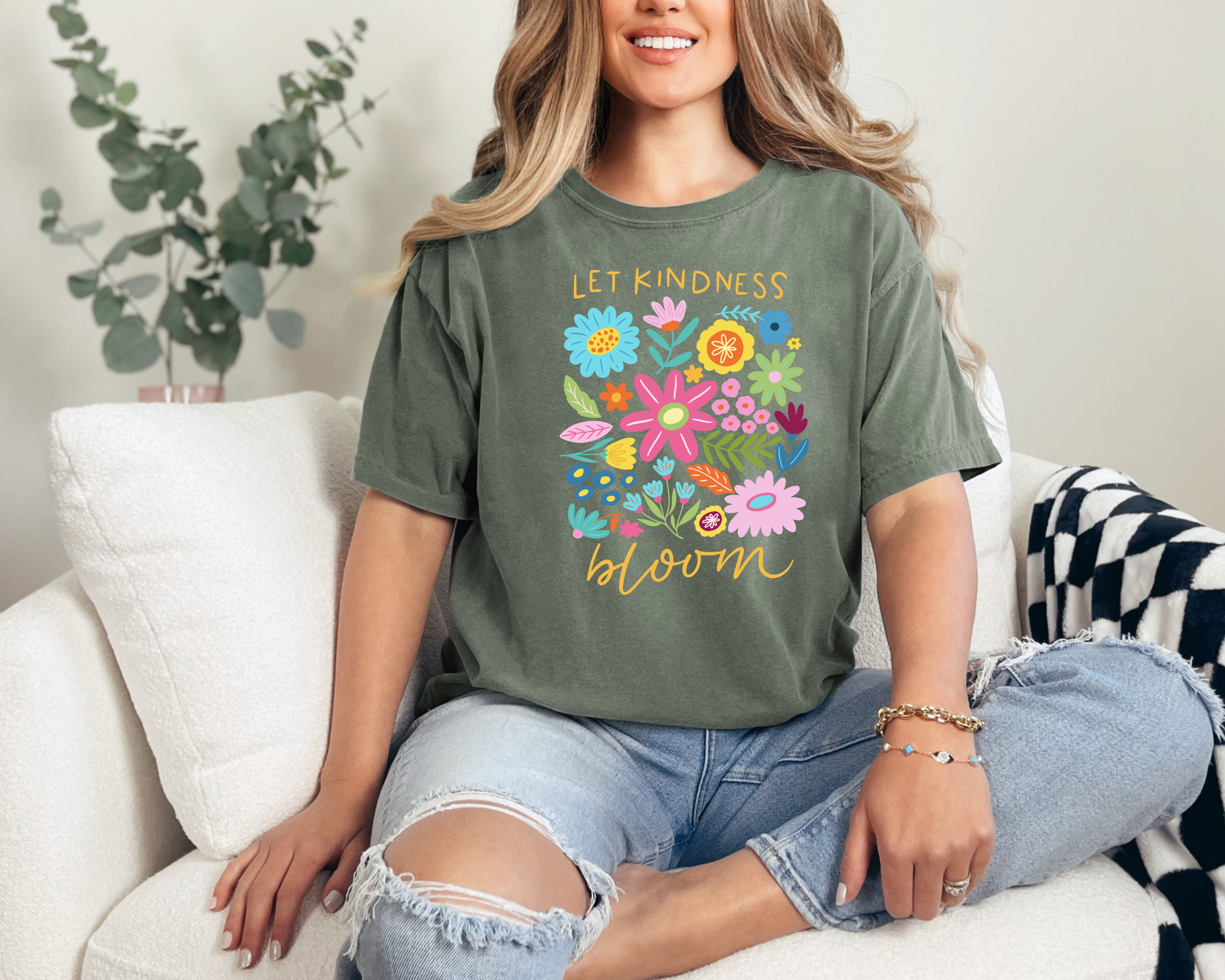 Let kindness bloom womens graphic tee for spring or summer