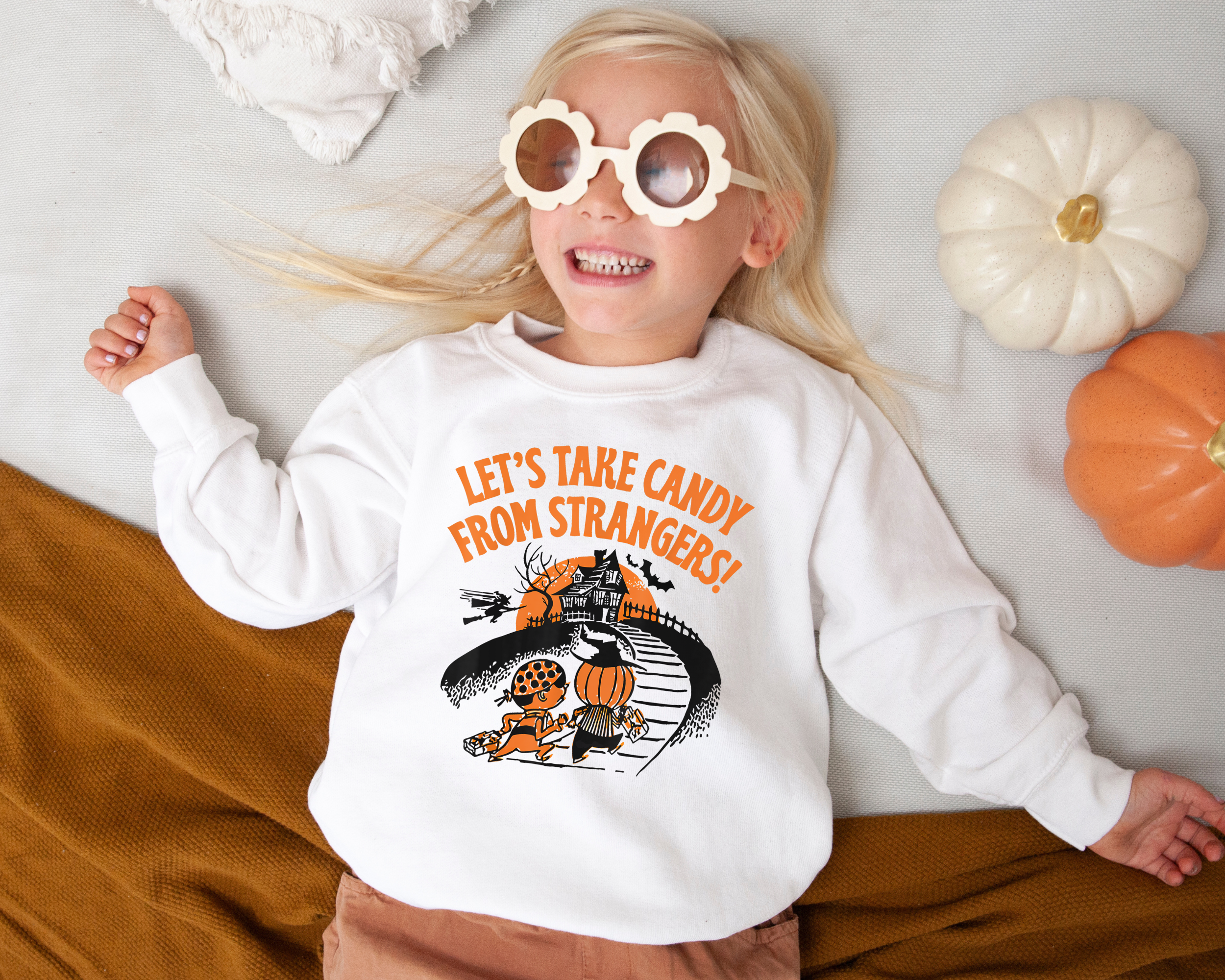 Let's take candy from strangers white kids halloween sweatshirt