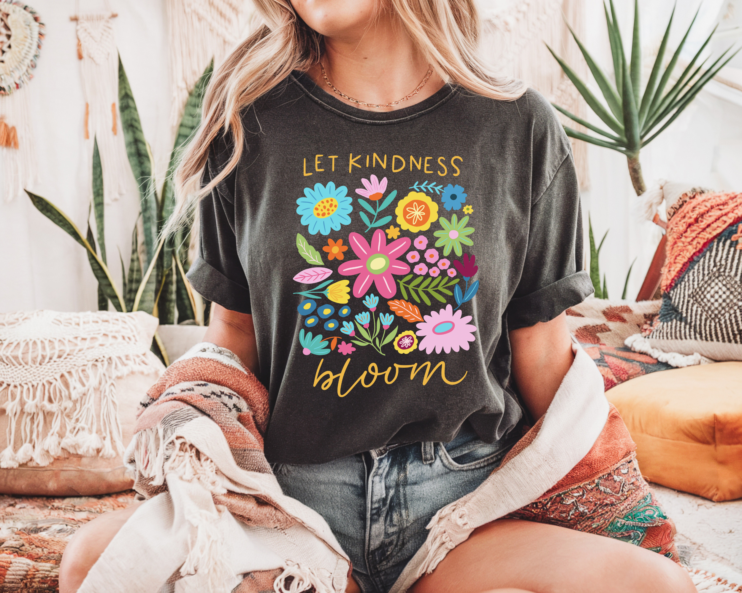 Let kindness bloom womens graphic tee for spring or summer