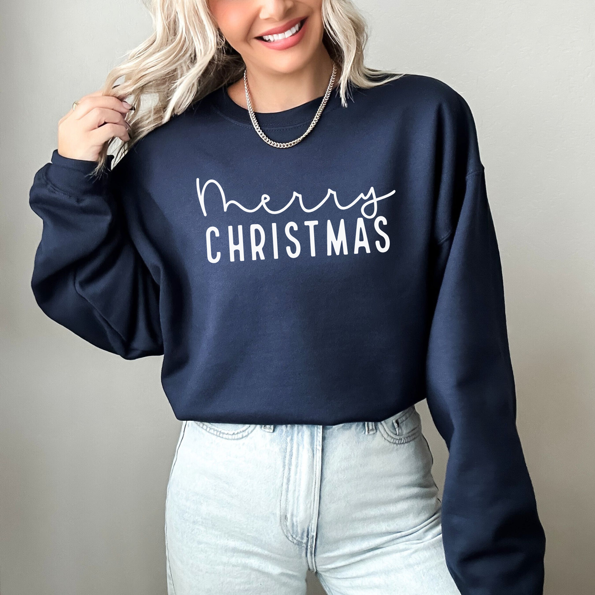 Merry Christmas sweatshirt for women in navy
