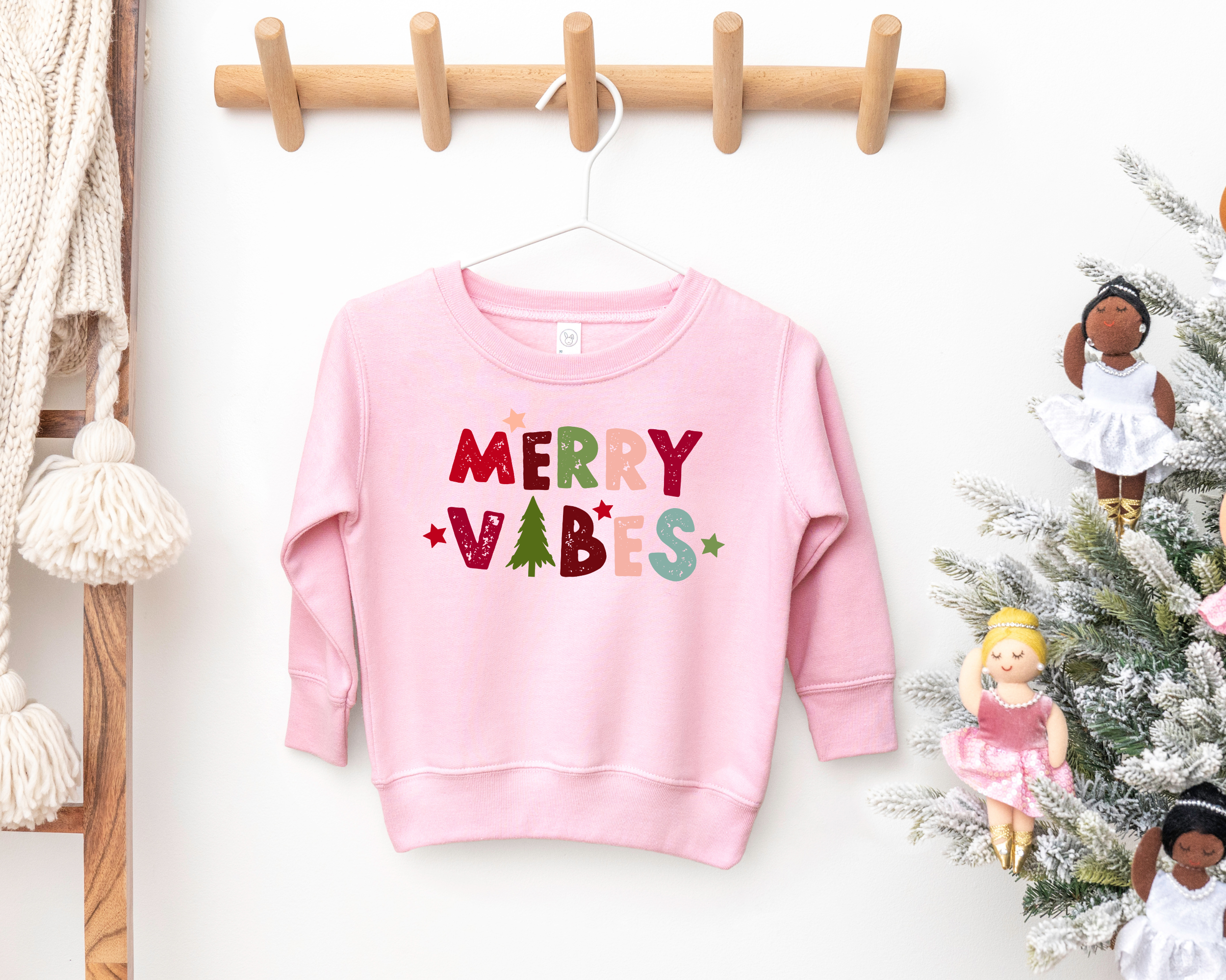 Merry vibes cute girls christmas sweatshirt