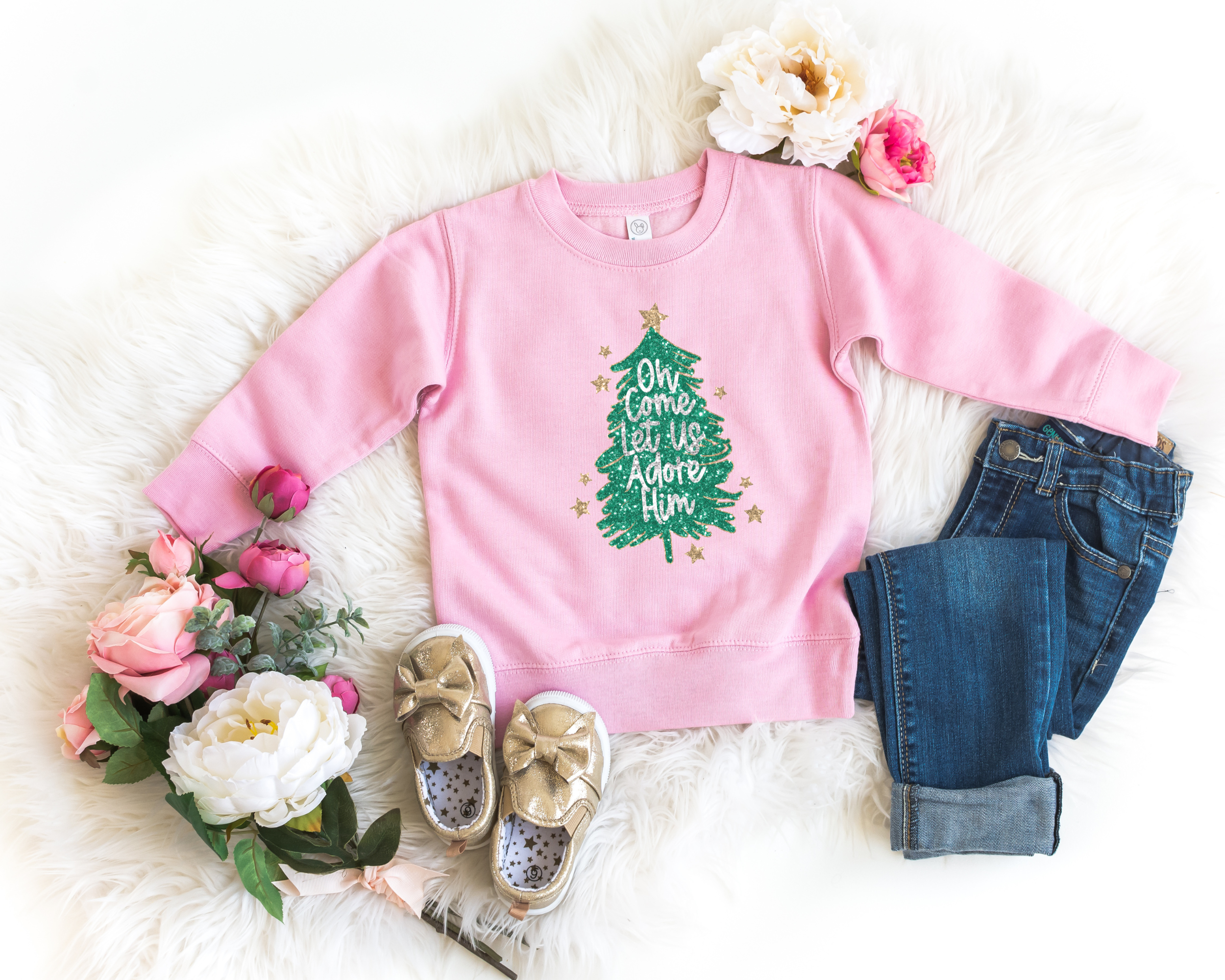 oh let us adore him cute kids christmas sweatshirt for the holidays