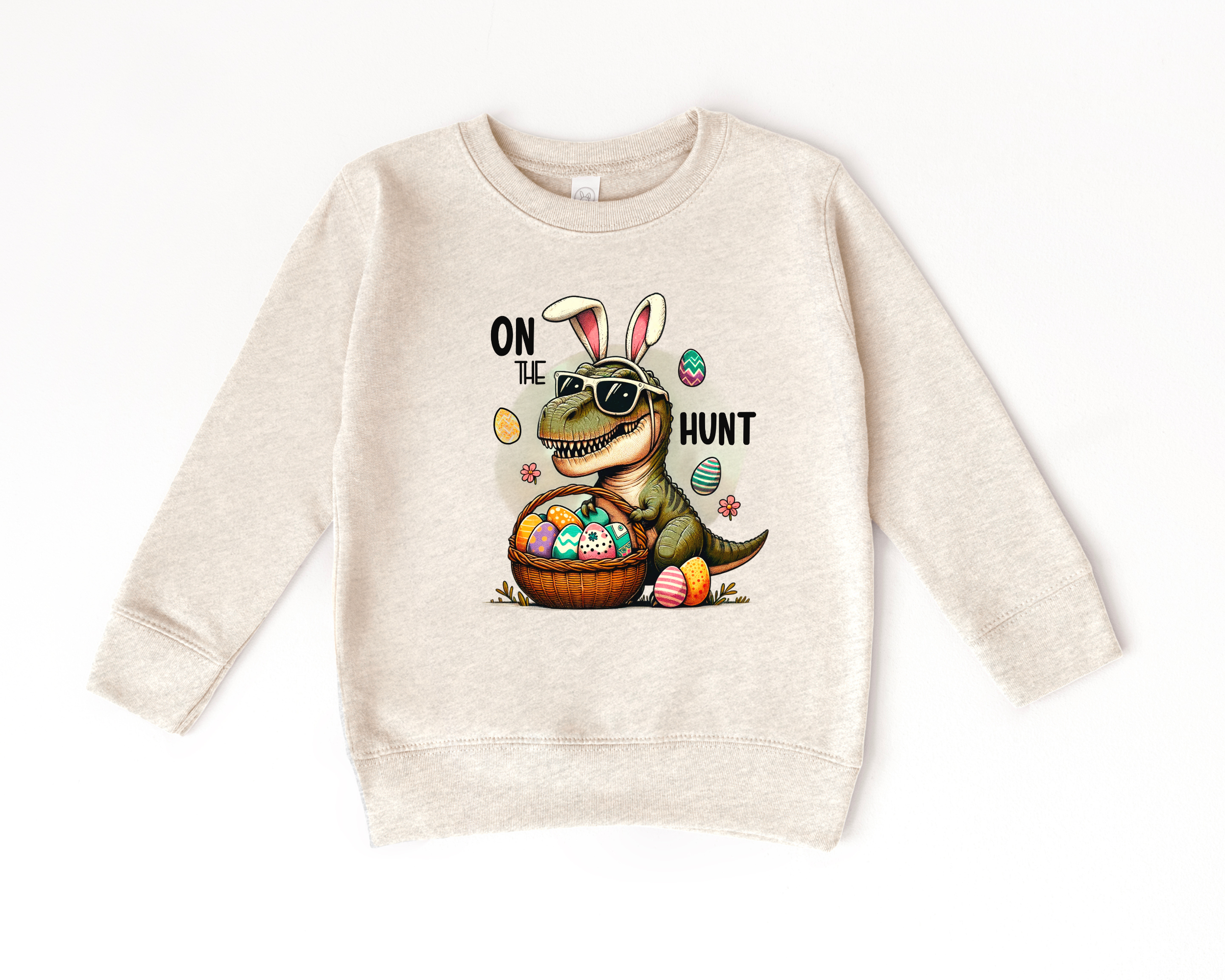 on the hunt dinosaur Easter sweatshirt for boys