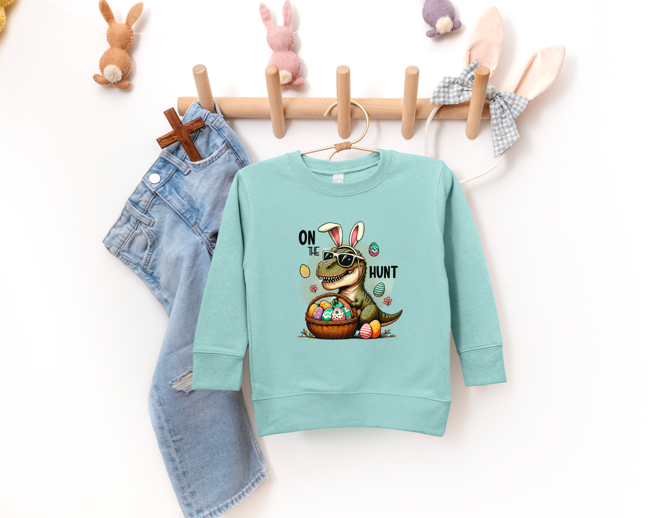 on the hunt dinosaur Easter sweatshirt for boys