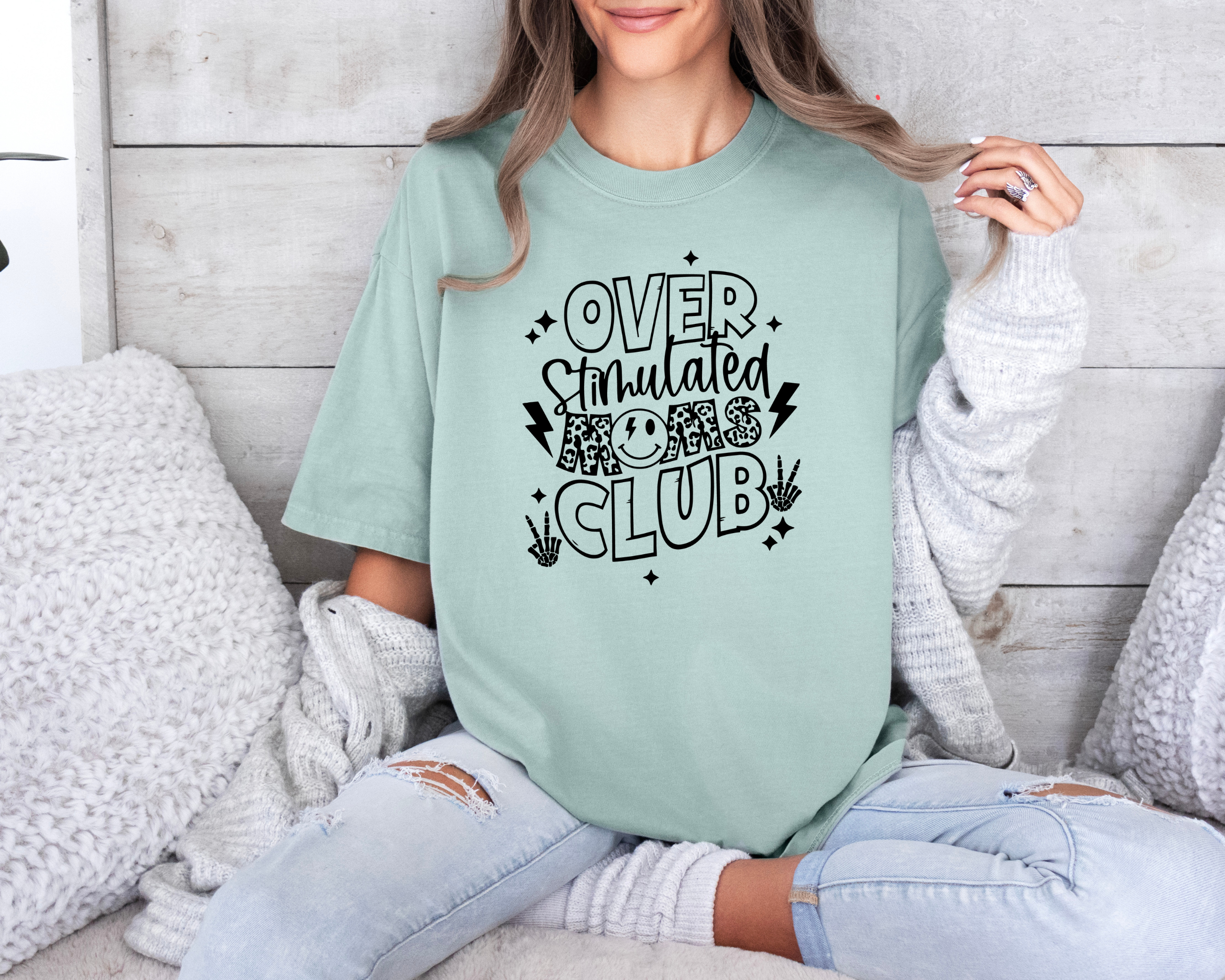 Overstimulated moms club funny graphic tees for mom