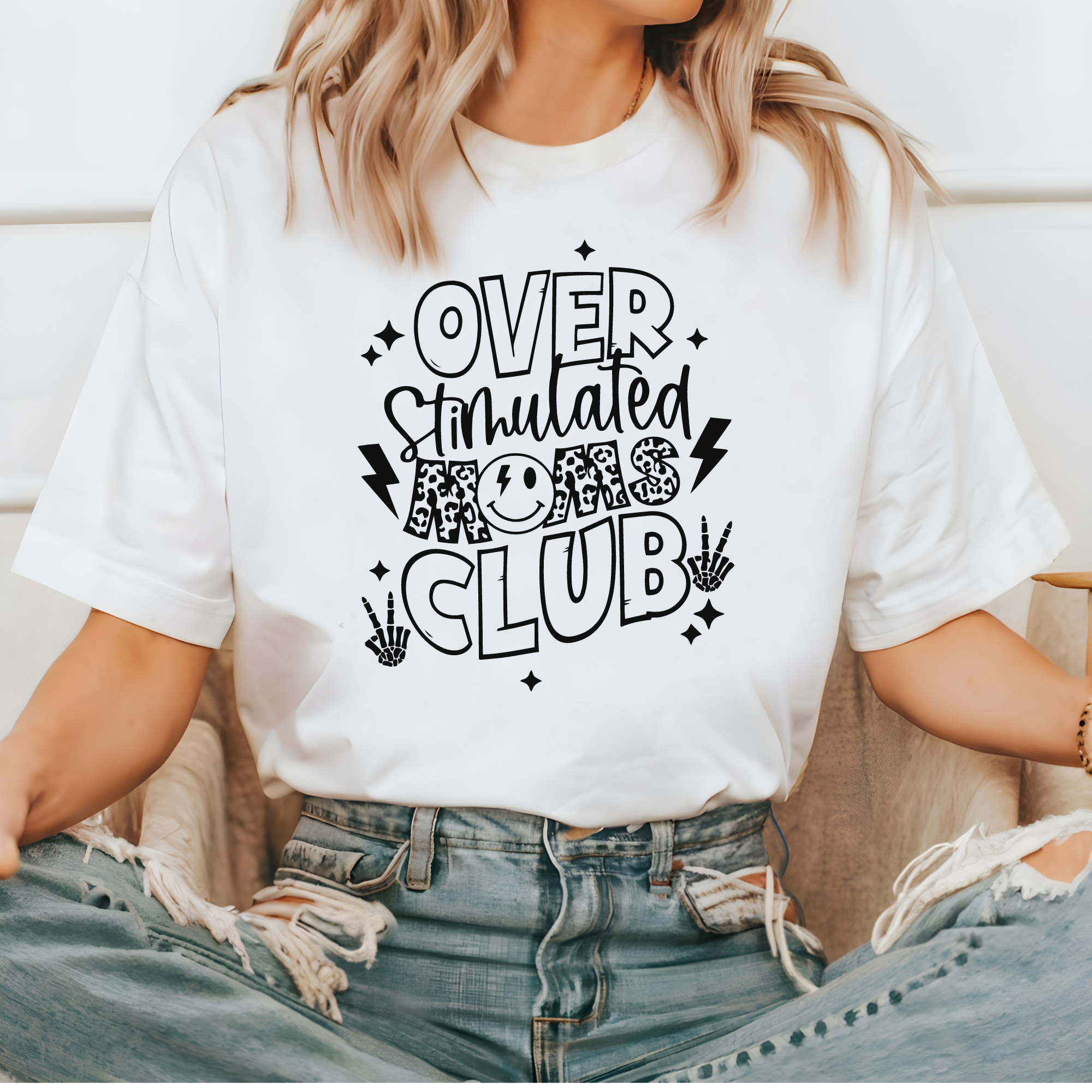 Overstimulated moms club funny graphic tees for mom