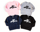 Snowboarding on a mountain kids and toddler sized crewneck sweatshirt