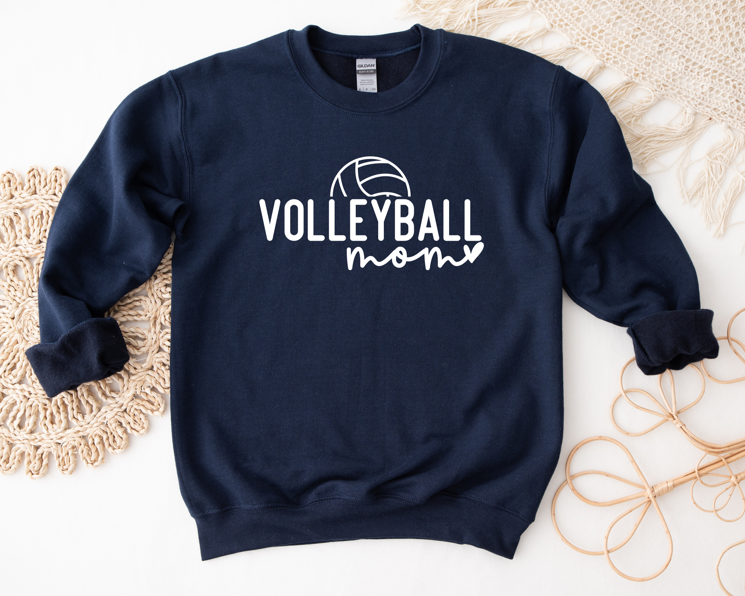 Navy volleyball mom sweatshirt with white design