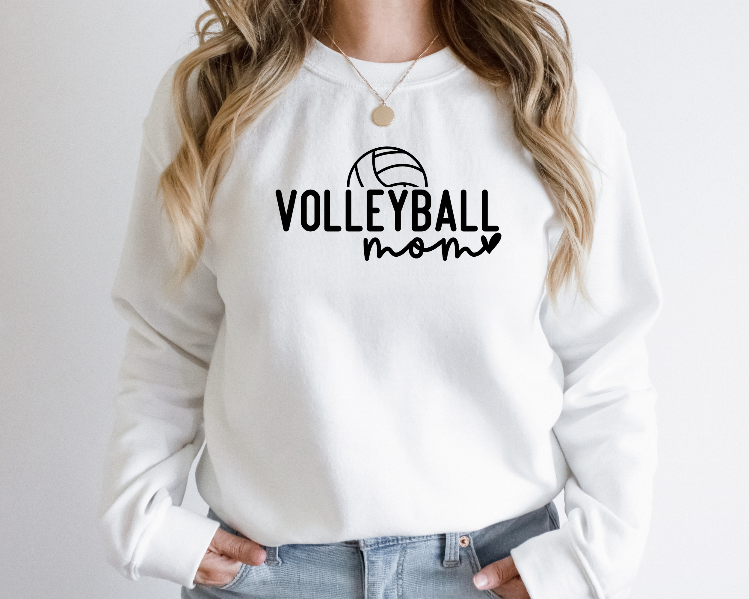 white volleyball mom sweatshirt with black design