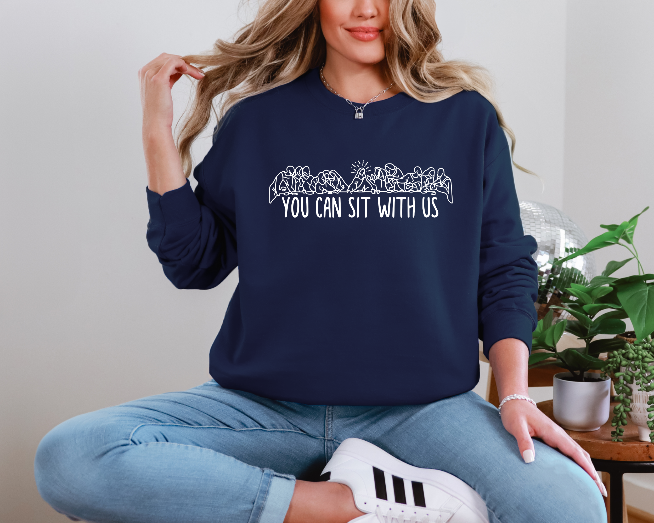 You can sit with us women's easter sweatshirt that portrays The Last Supper